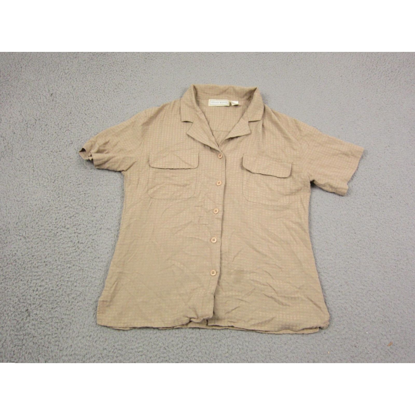 Vintage VINTAGE Studio Works 100% Silk Shirt Womens Small Brown Khaki Leisure Ladies Shirt Silk Button-Up 70s Womens(Collared) Size S / US 4 / IT 40 - 2 Thumbnail