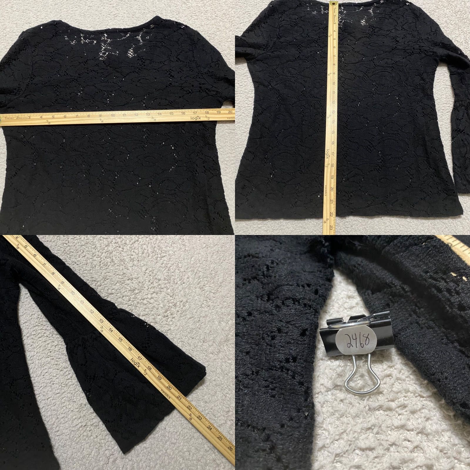 Vintage Chico's Blouse Shirt Womens Medium Black Lace Bell Sleeve Round Neck Crop Boho Size M / US 6-8 / IT 42-44 - 8 Thumbnail