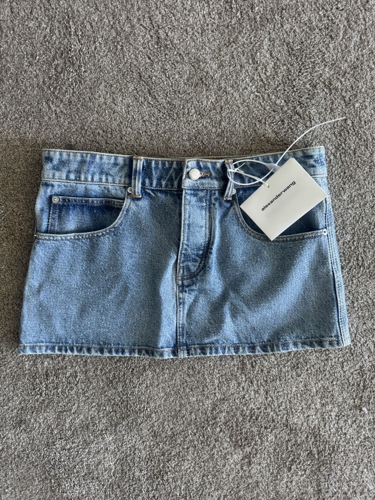 Alexander Wang Alexander Wang Crystal Denim Mini Skirt 28 Clear Hotfix Size 28" / US 6 / IT 42 - 4 Thumbnail