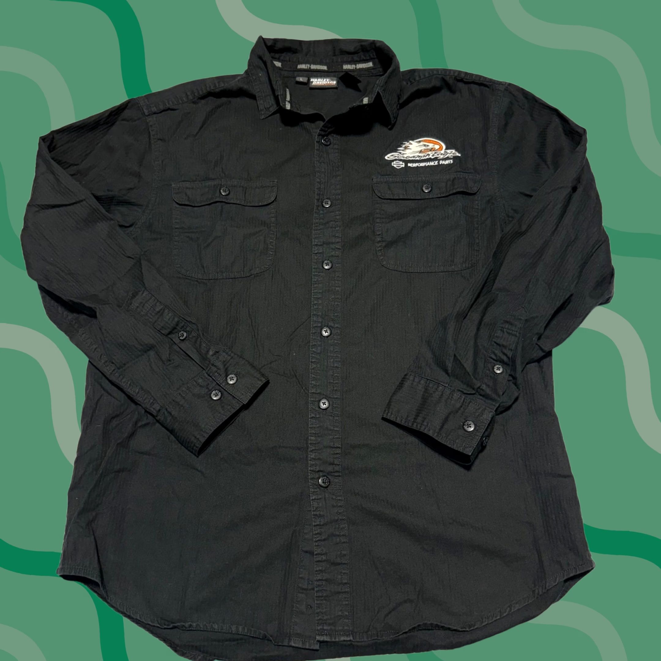 Harley Davidson Harley-Davidson Button Down Shirt Mens Large Black Screamin Eagle Racing Logo Size US L / EU 52-54 / 3 - 1 Thumbnail