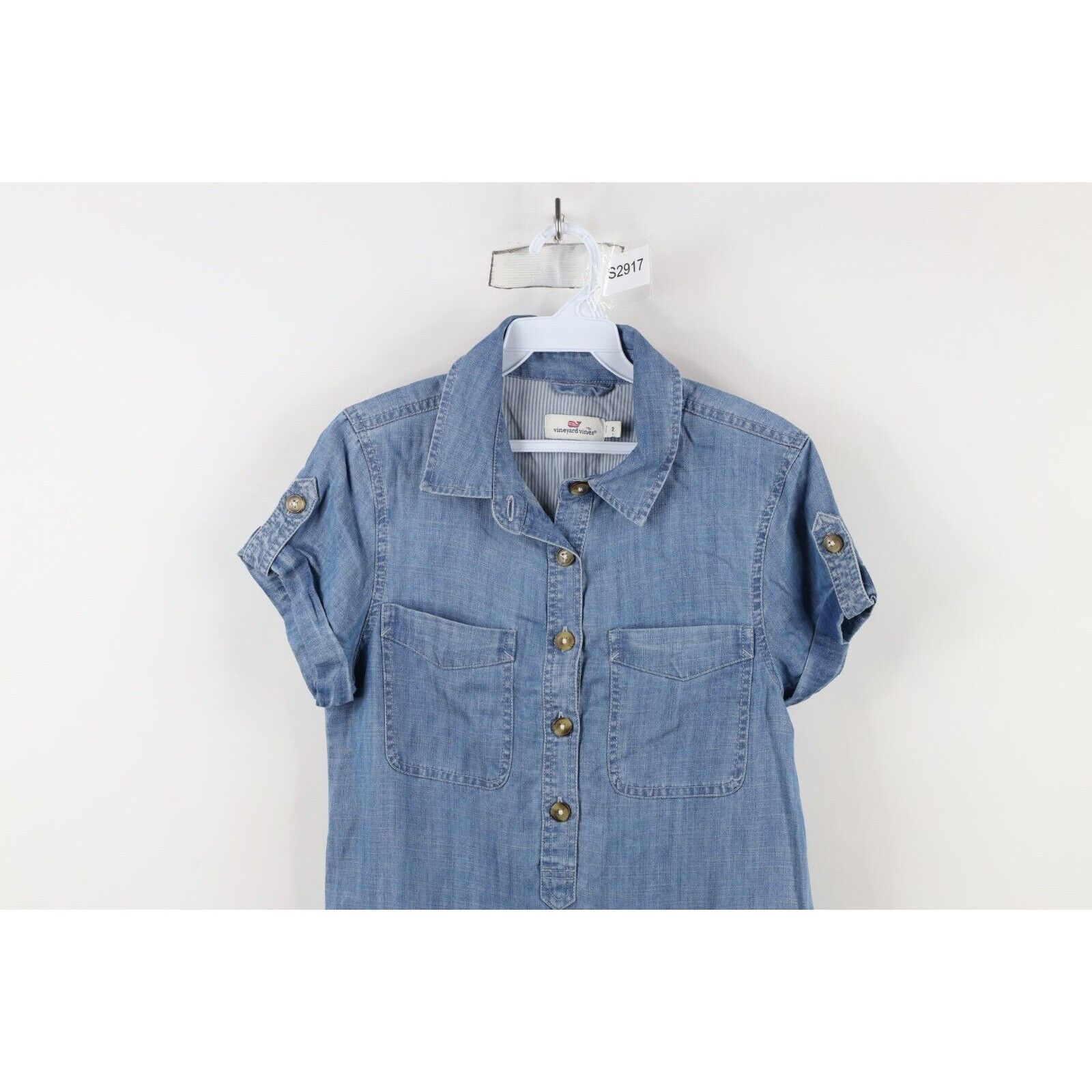Vineyard Vines Vineyard Vines Womens Utility Chambray Denim Shirt Dress Size XS / US 0-2 / IT 36-38 - 2 Thumbnail