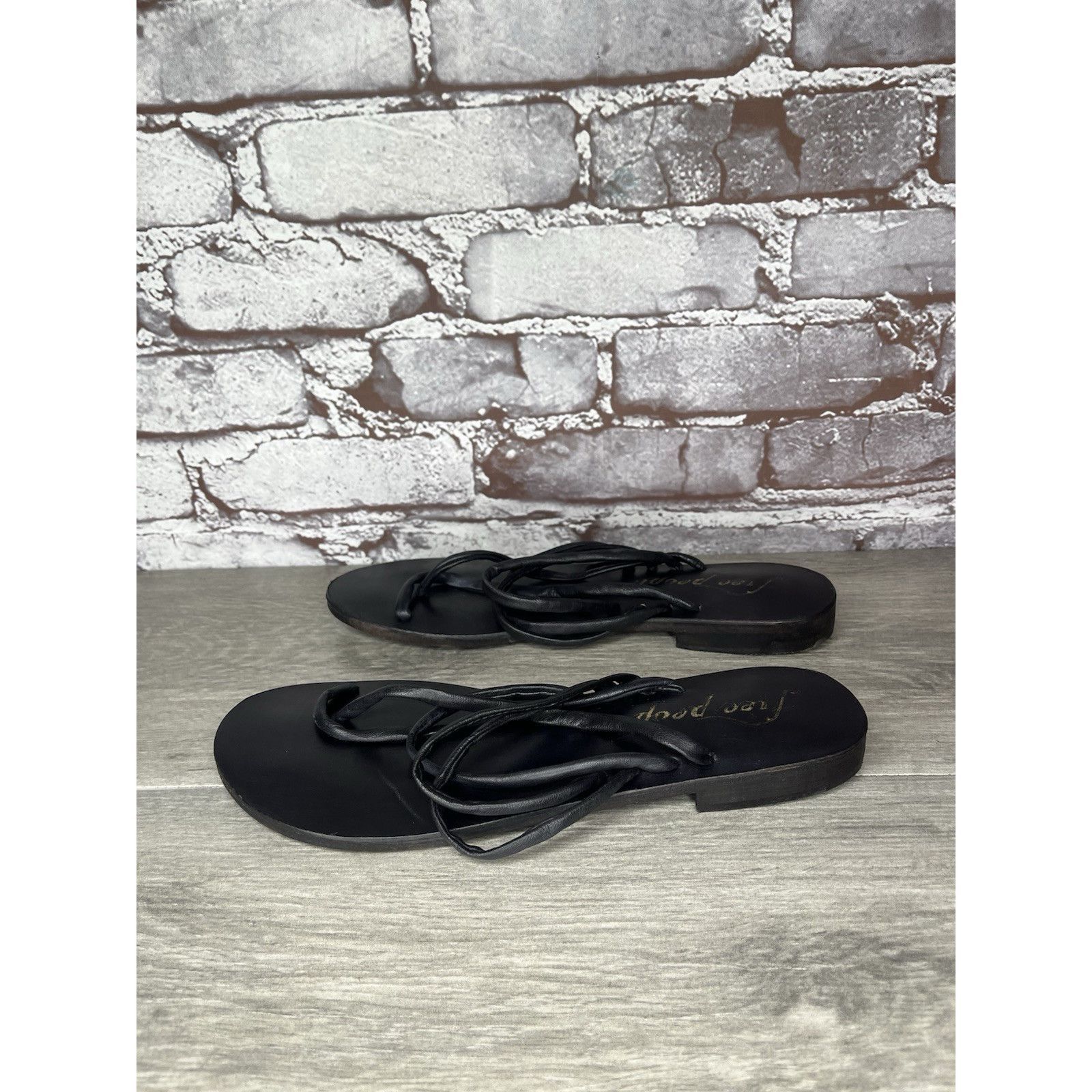 Free People Free People Kayla Black Leather Strappy Slides Sandals Women Size US 7.5 / IT 37.5 - 11 Thumbnail