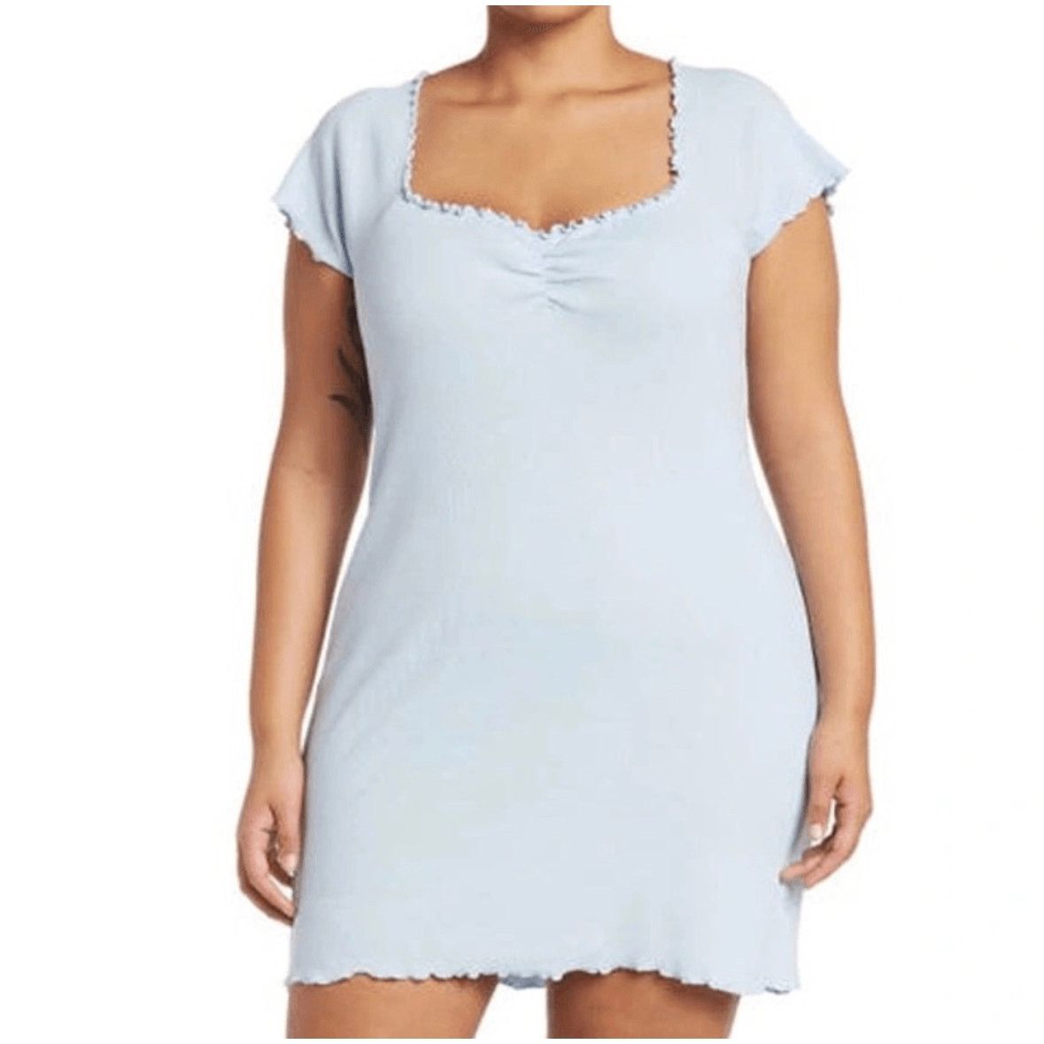 Other Abound Casual Bodycon Dress Ribbed Lettuce Edge Blue 2X NWOT Size XXL / US 16-18 / IT 52-54 - 1 Thumbnail