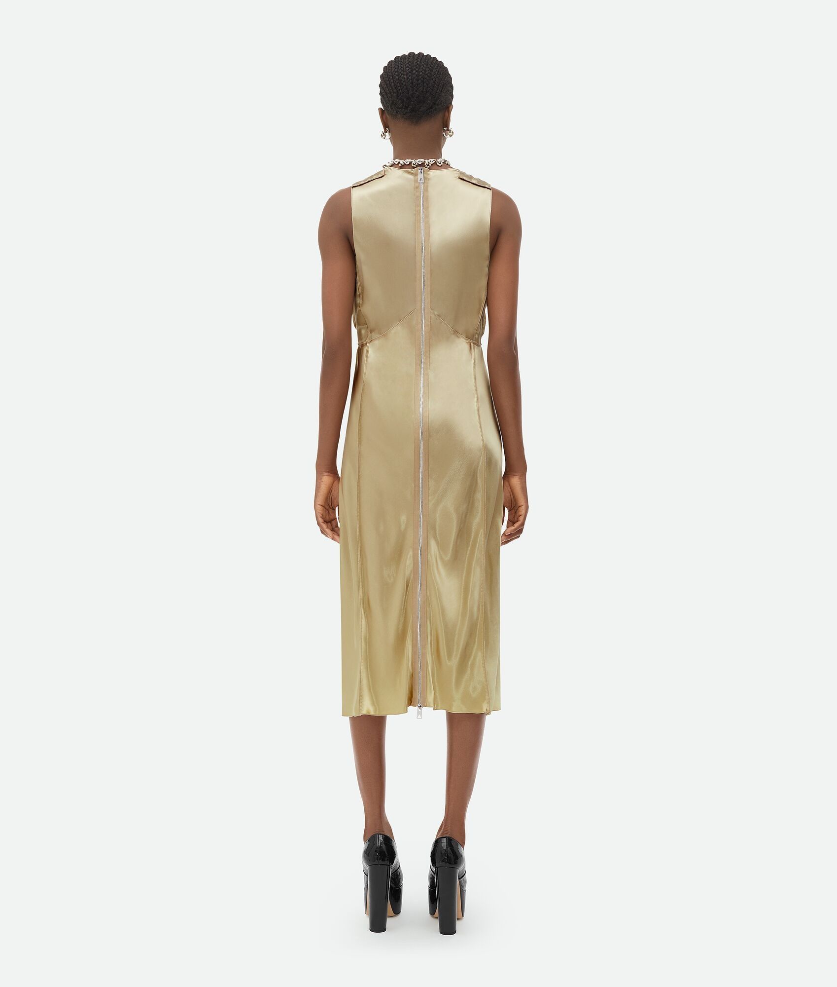 Bottega Veneta o1n1vont0325 Fluid Shine Washed Viscose Satin Dress Sesame Size S / US 4 / IT 40 - 3 Thumbnail