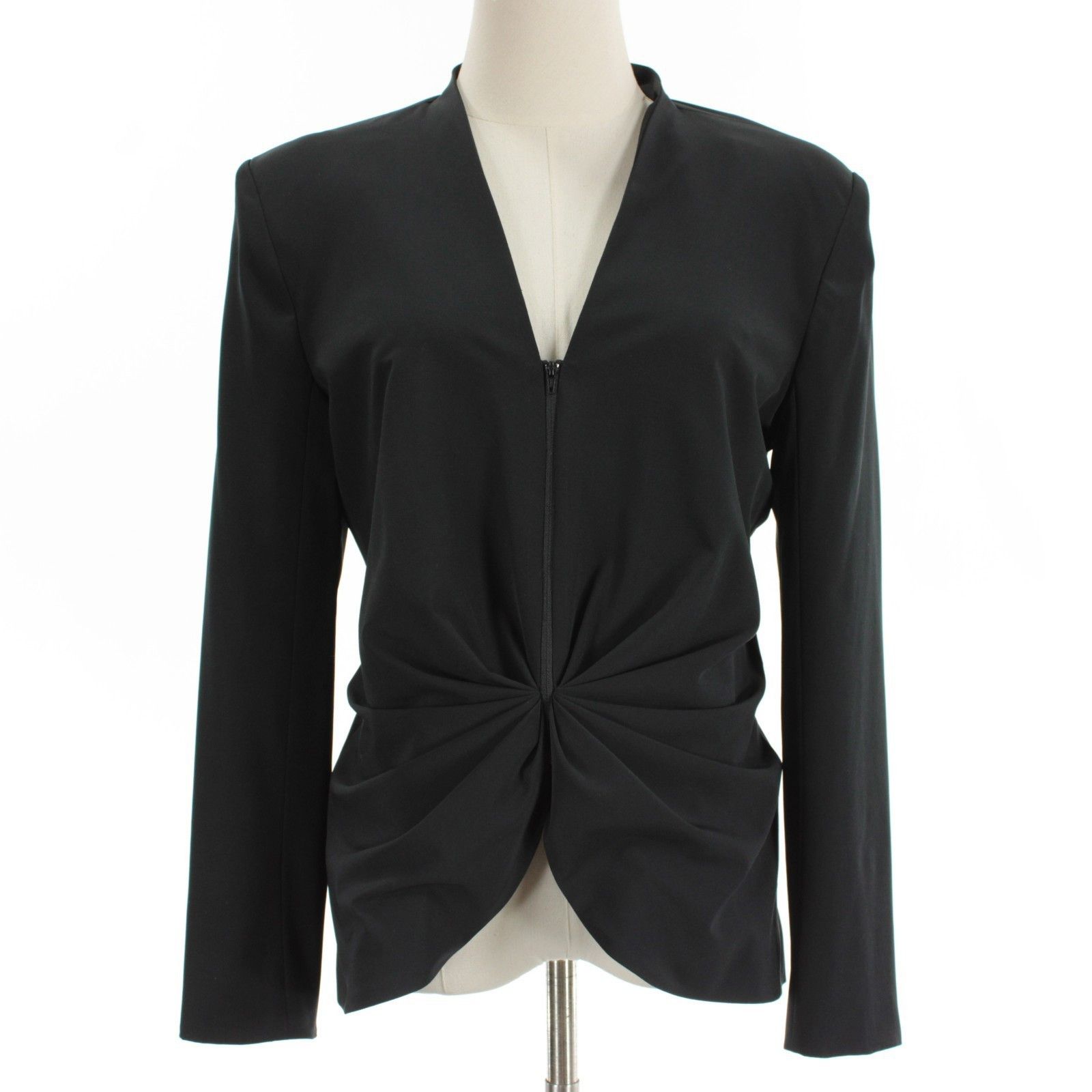 SMYTHE Smythe Black Ruched Blouse w/ Zipper & Shoulder Pads Size 10 Size L / US 10 / IT 46 - 1 Thumbnail