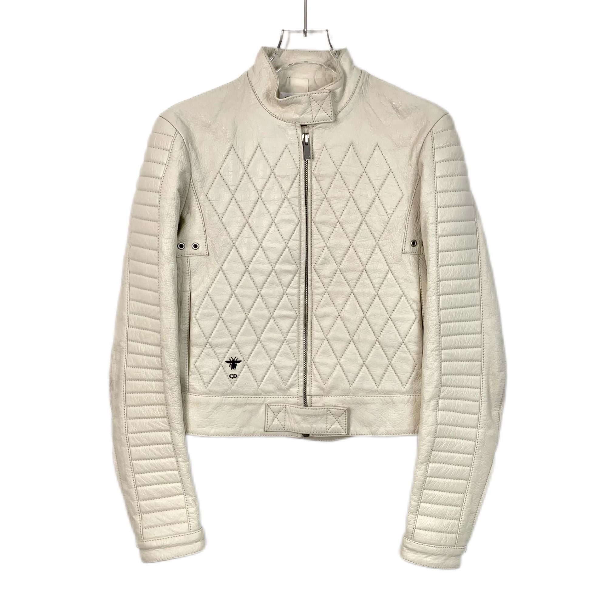 Dior Christian Dior Womens Quilted Leather Jacket Off-White Biker Size XS / US 0-2 / IT 36-38 - 1 Thumbnail