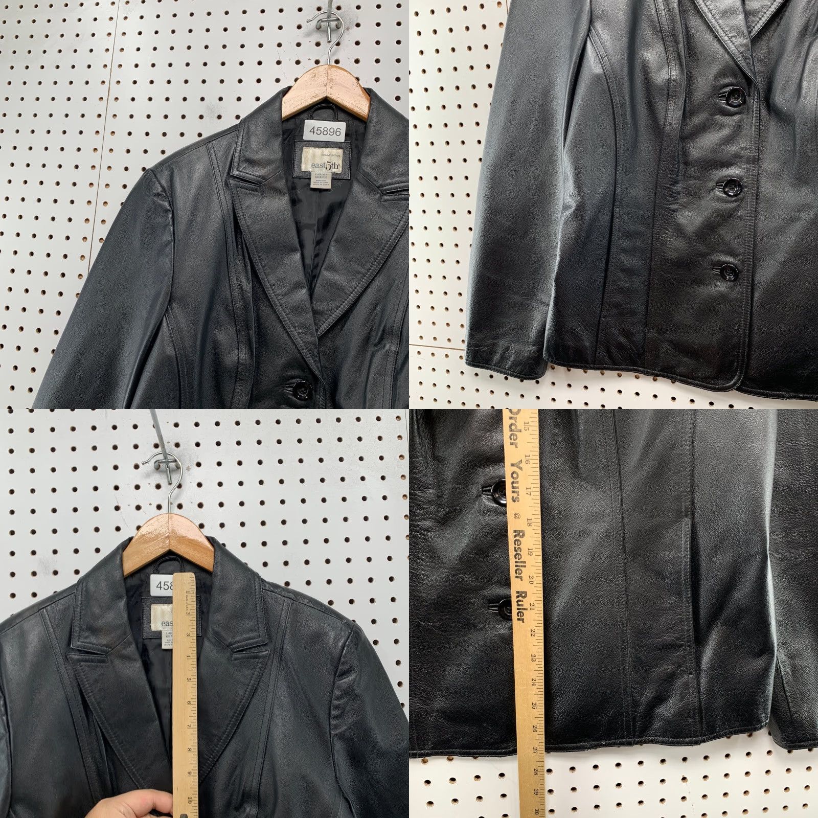Vintage East 5th Leather Blazer Jacket Womens Large Black Button Business Collared Size L / US 10 / IT 46 - 8 Thumbnail