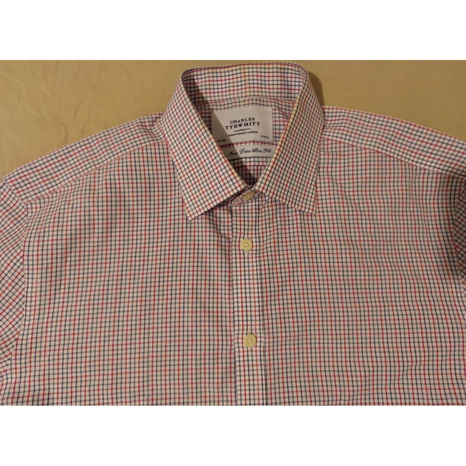Charles Tyrwhitt Charles Tyrwhitt Dress Shirt 15.5 32 Blue White Red Button Cotton 15.5 Mens Shirt Regular Size 15.5 Collar Spread Non-Iron Button Down Vintage No Size 42R - 2 Thumbnail