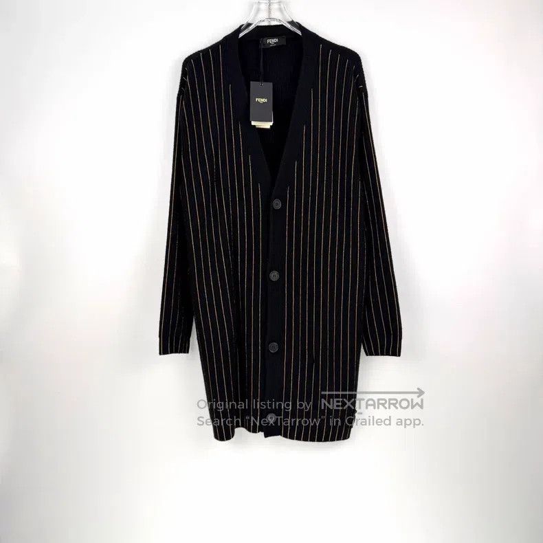 Fendi Fendi Black vertical striped gold thread cashmere cardigan Size US M / EU 48-50 / 2 - 3 Thumbnail
