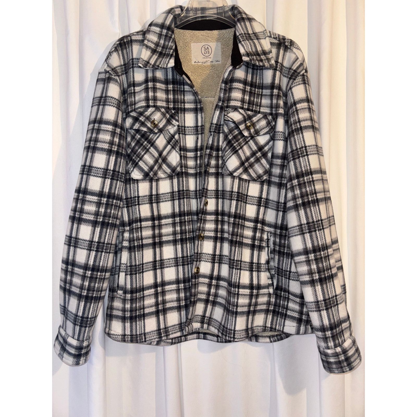 Sage Sage Plaid Fleece Shirt Jacket Size Large Size L / US 10 / IT 46 - 1 Thumbnail