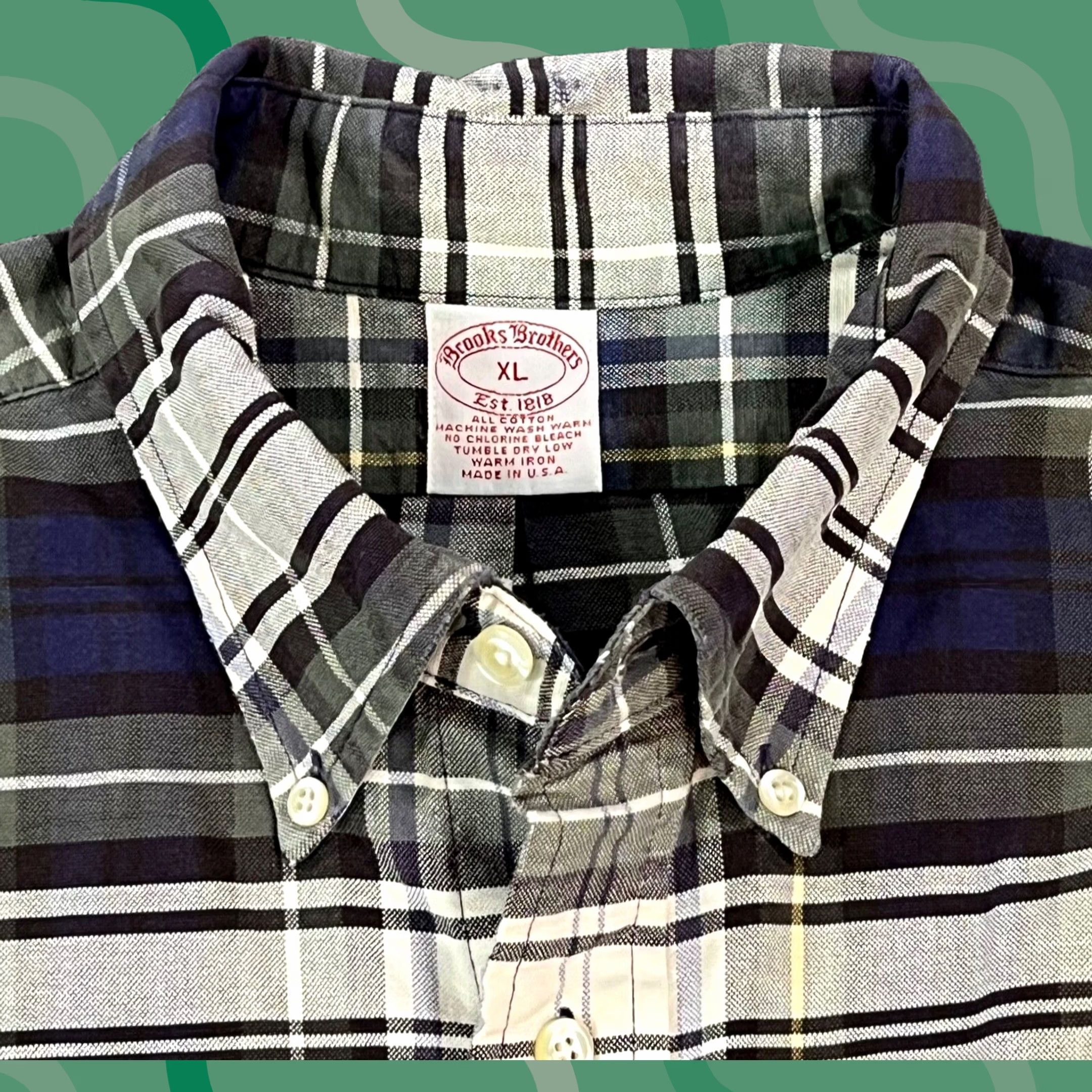 Brooks Brothers VINTAGE Brooks Brothers Dress Shirt Mens XL Green White Tartan Plaid Oxford OCBD Made in USA Shirt Mens XL Green White Tartan Plaid USA Size US XL / EU 56 / 4 - 1 Thumbnail