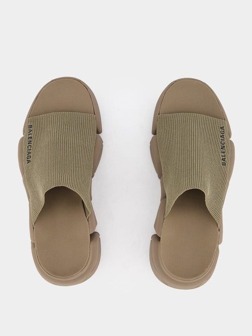 Balenciaga o1mt1gz0325 Speed 2.0 Recycled Knit Slide Sandals in Khaki Size US 7 / IT 37 - 4 Thumbnail