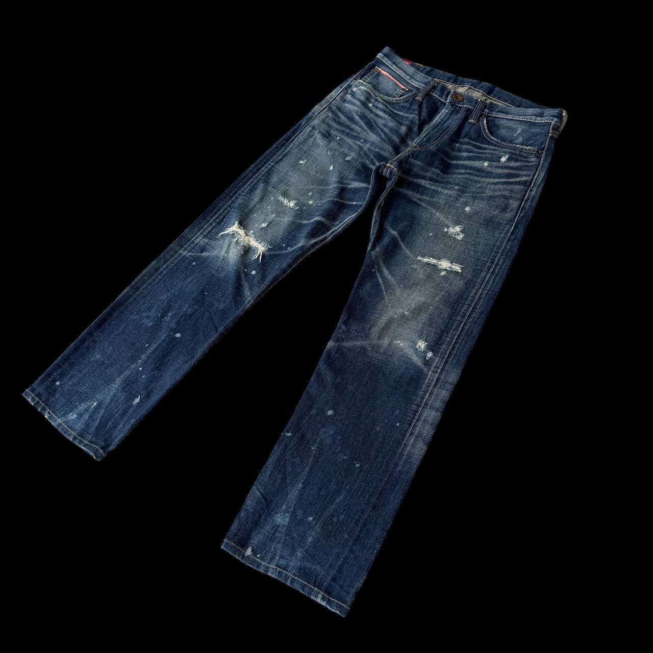 Edwin VINTAGE EDWIN 505ZX BUCKLE BACK REDLINE DISTRESSED HONEYCOMB Size US 30 / EU 46 - 3 Thumbnail