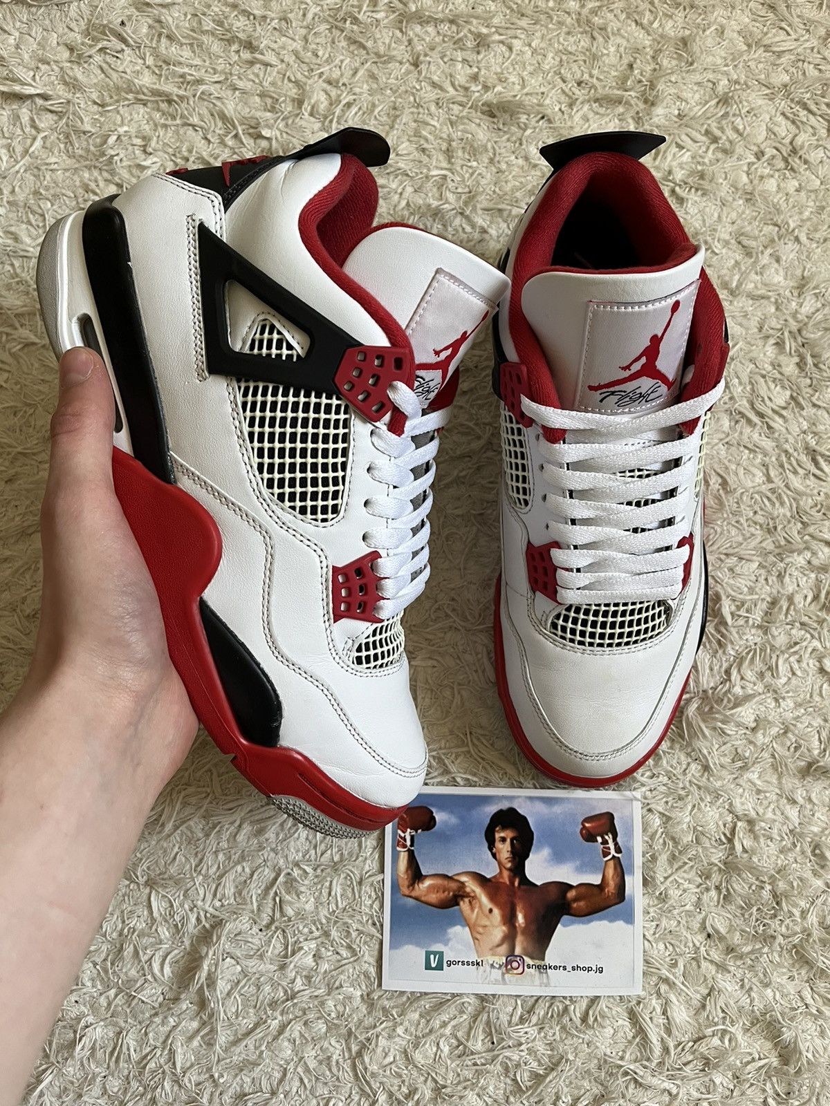 image of Jordan Nike Jordan 4 Fire Red Shoes in White, Men's (Size 9)