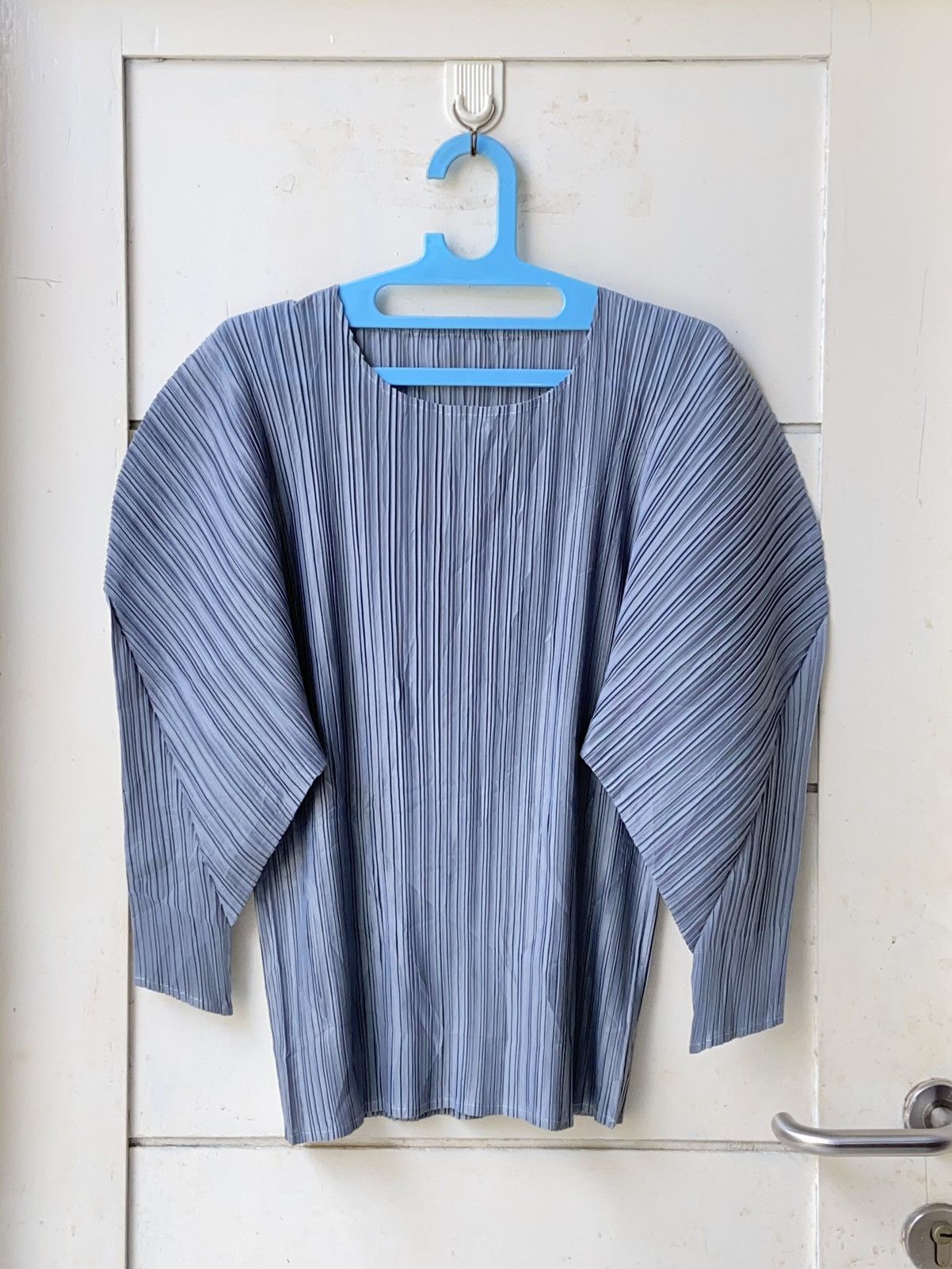 image of Designer Grey Pleats Blouse, Women's (Size XS)