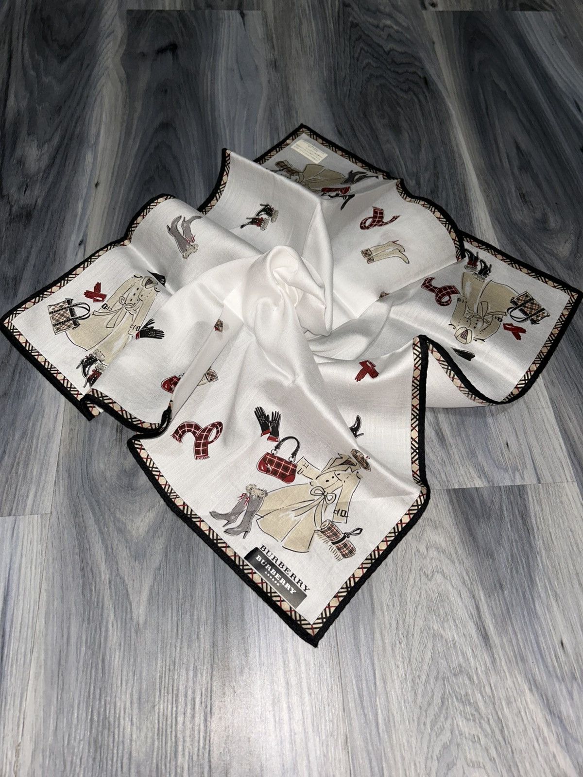 Vintage Burberry Nova Check Border Cotton Handkerchief Scarf