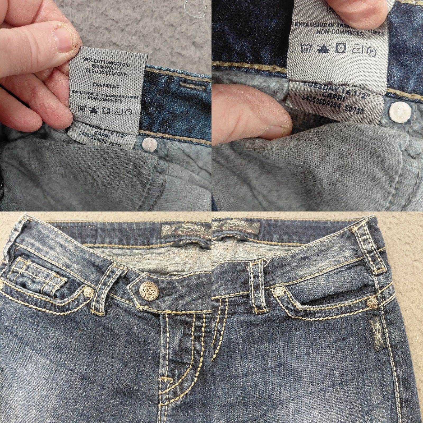 Vintage Silver Jeans Tuesday Capri Women 29 Blue Dark Wash Denim Casual Size 29" - 9 Thumbnail