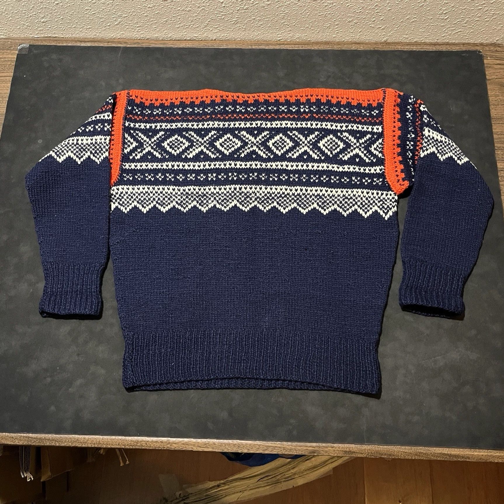 VINTAGE MAURTUA Norway Fair Isle Sweater Cable-Knit Wool Multicolor Crew Neck Long Sleeve Men XL Pullover Nordic Skiing Classic Logo Winter