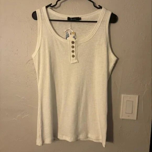 Other Sunbs White Ribbed Henley Tank Top Size XL / US 12-14 / IT 48-50 - 1 Thumbnail