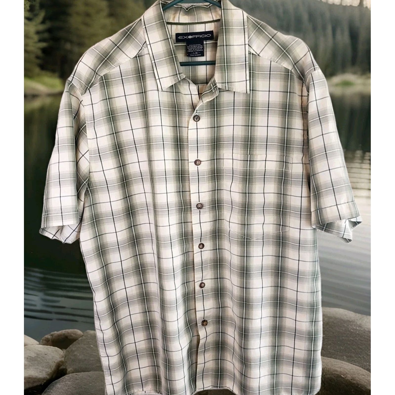 ExOfficio ExOfficio Men's Large Short-Sleeve Button-Down Shirt Green Plaid Size US L / EU 52-54 / 3 - 2 Thumbnail