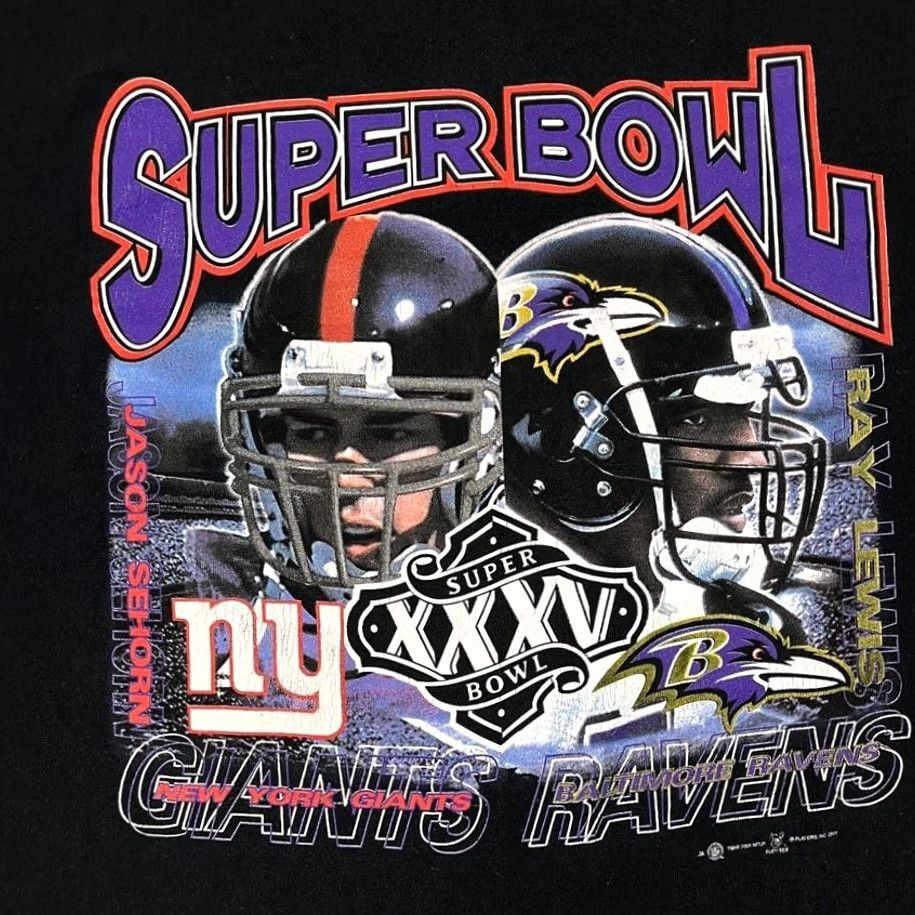 Vintage Vintage NYC Giants Jason Sehorn Super Bowl XXXV 35 Shirt Mens 3XL Ray Lewis - Graphic Print Size US XXL / EU 58 / 5 - 2 Thumbnail
