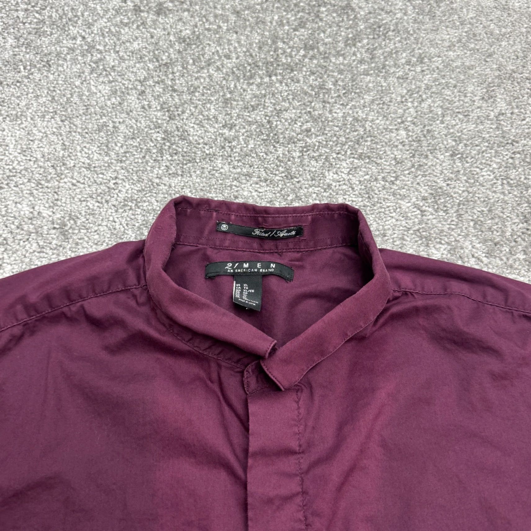 21 Men 21 MEN Button-Up Shirt Band Collar XL Burgundy Red Cotton Blend - Regular Fit Mens Size US XL / EU 56 / 4 - 4 Thumbnail