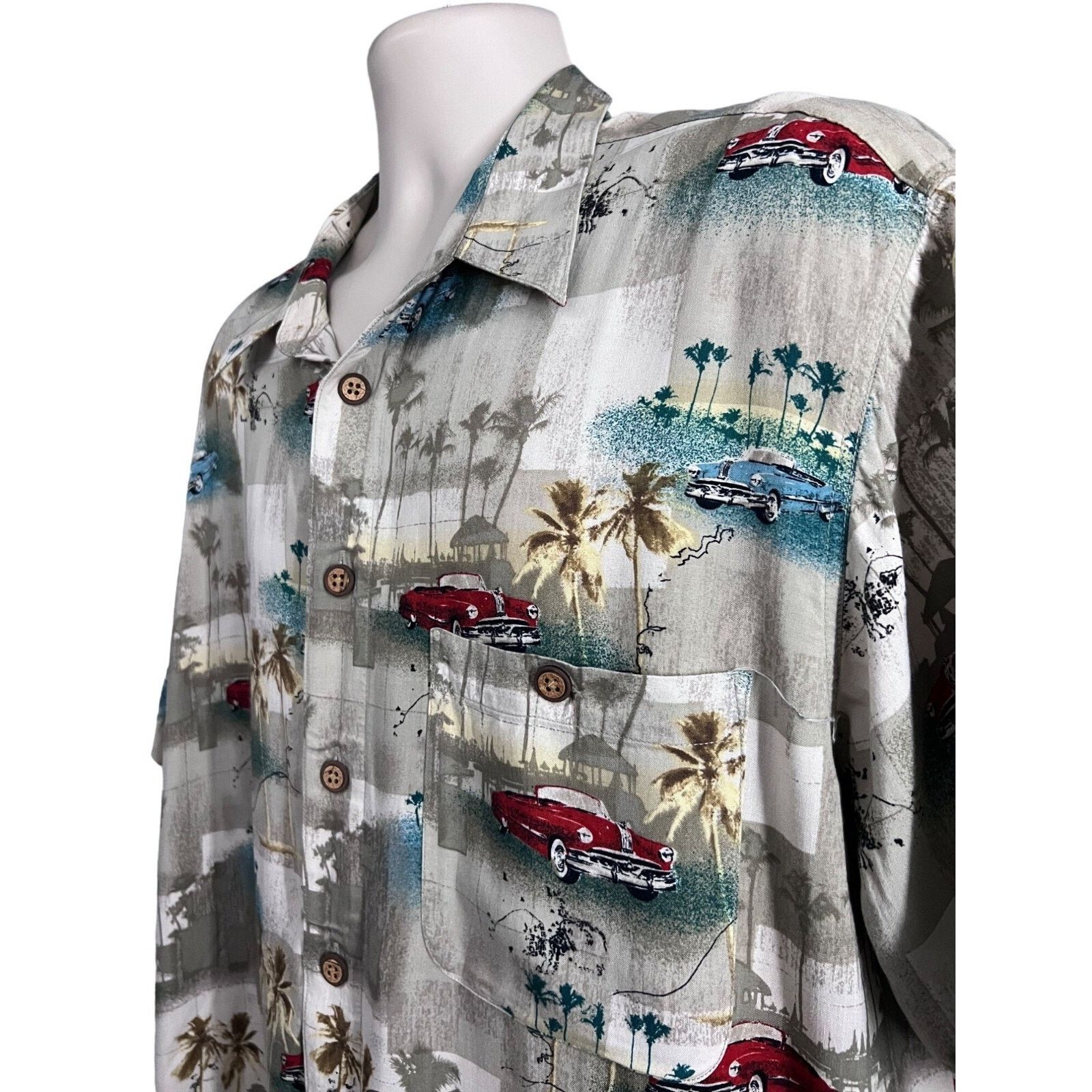 Vintage Hawaiian Floral Button Up Camp Shirt XL Pocket Classic Cars Size US XL / EU 56 / 4 - 5 Thumbnail
