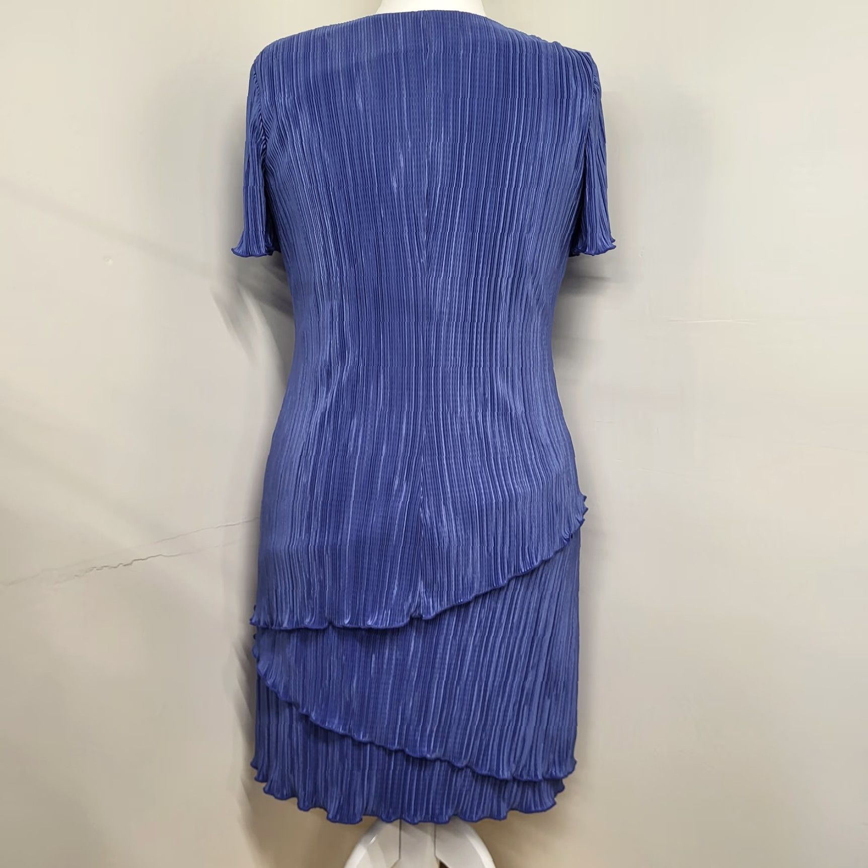 Coldwater Creek VINTAGE Coldwater Creek Formal Midi Dress 14P Periwinkle Crepe Tiered Flutter Sleeve Short Sleeve Blue Women's Dress Size XL / US 12-14 / IT 48-50 - 3 Thumbnail