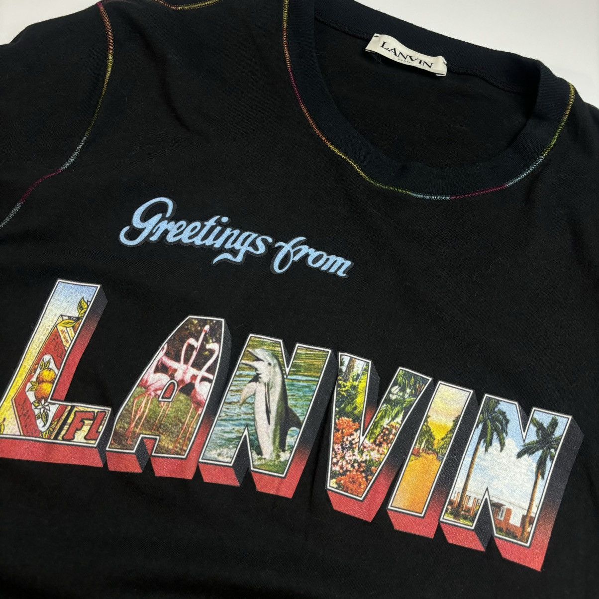Lanvin Greetings from Lanvin logo black T-shirt Size US XXL / EU 58 / 5 - 3 Thumbnail