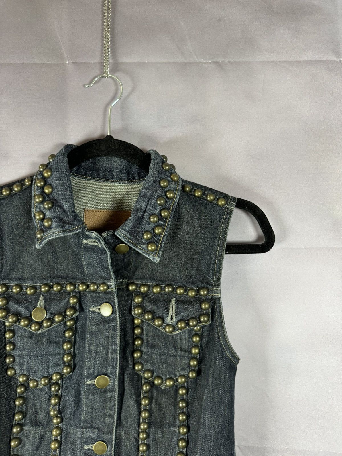 Allsaints × Vintage AllSaints Spitalfields Biker Studded Denim Vests Gilet S sz Size S / US 4 / IT 40 - 2 Thumbnail