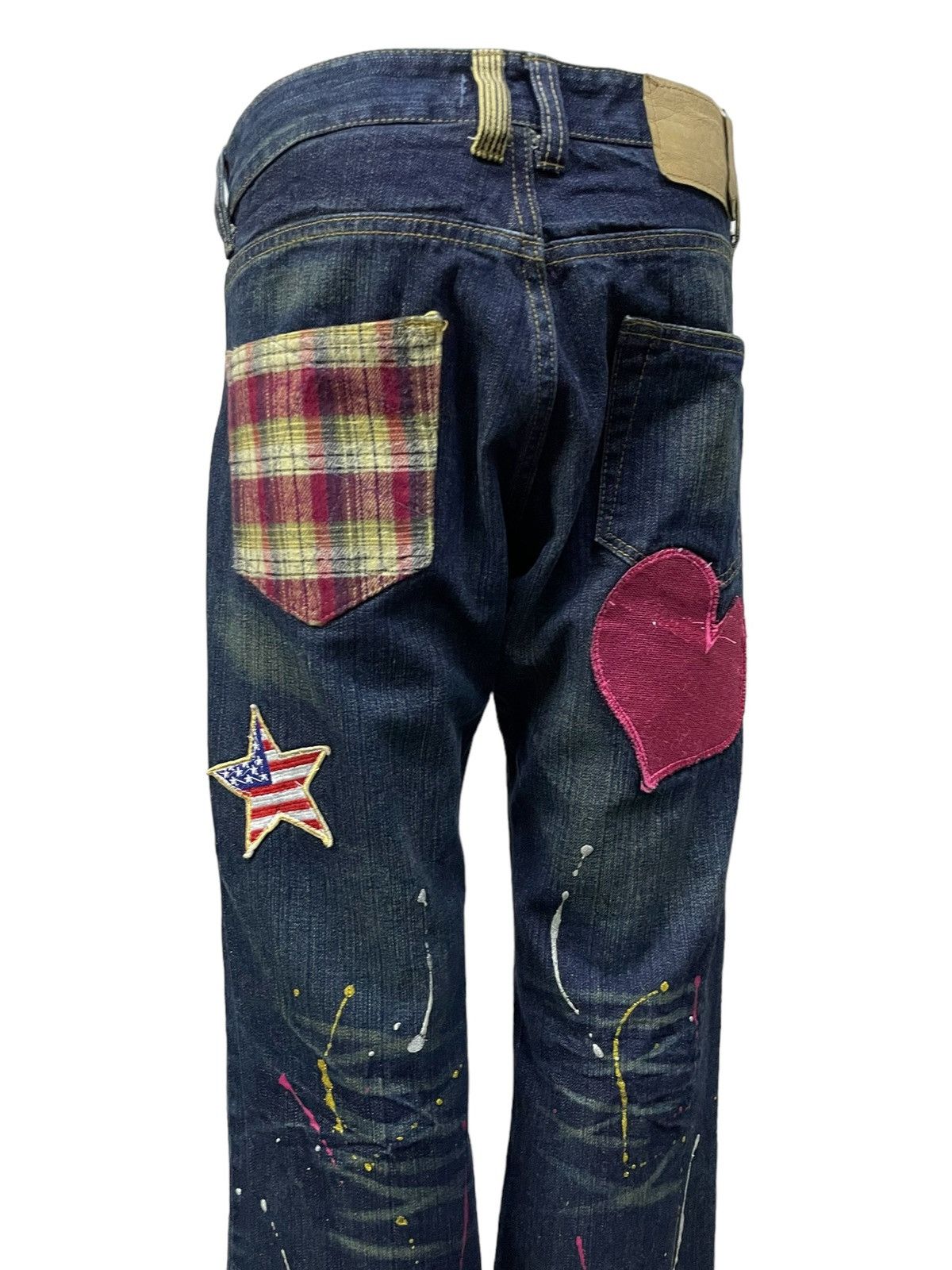 Point Loma Japan Patched Distressed Paint Splatter Jeans