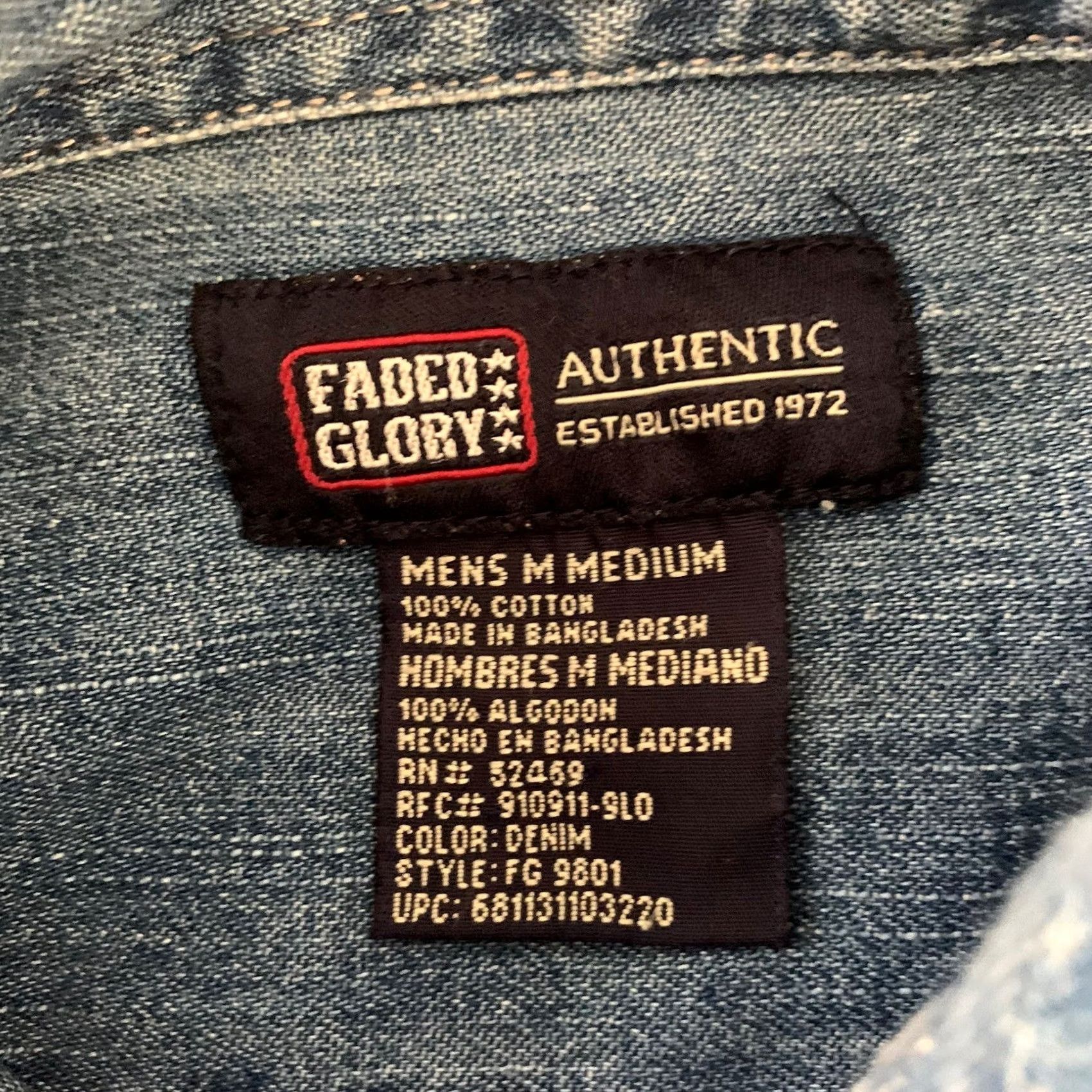 Faded Glory Faded Glory Denim Shirt Mens Medium Blue Button-Up Work Cotton Pockets Size US M / EU 48-50 / 2 - 3 Thumbnail