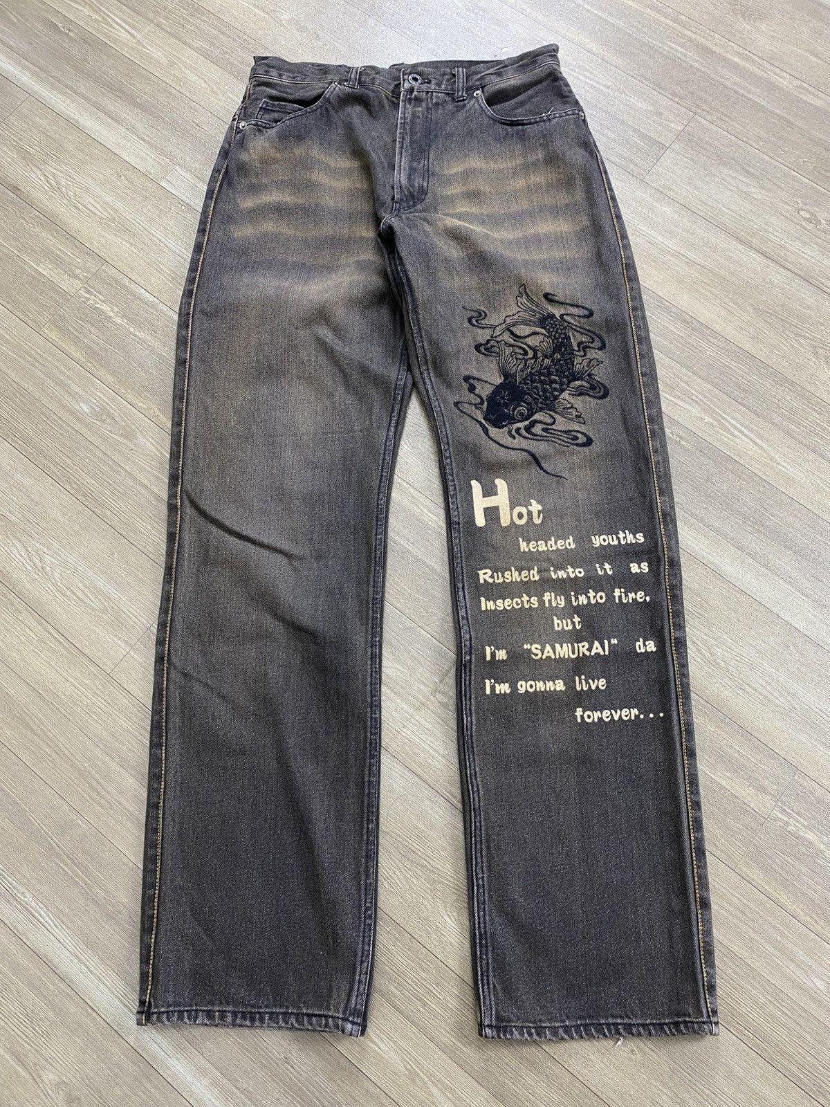 PPFM Vintage PPFM Sukajan Koi Fish Embroidery Samurai Style Jeans Size US 28 / EU 44 - 16 Thumbnail
