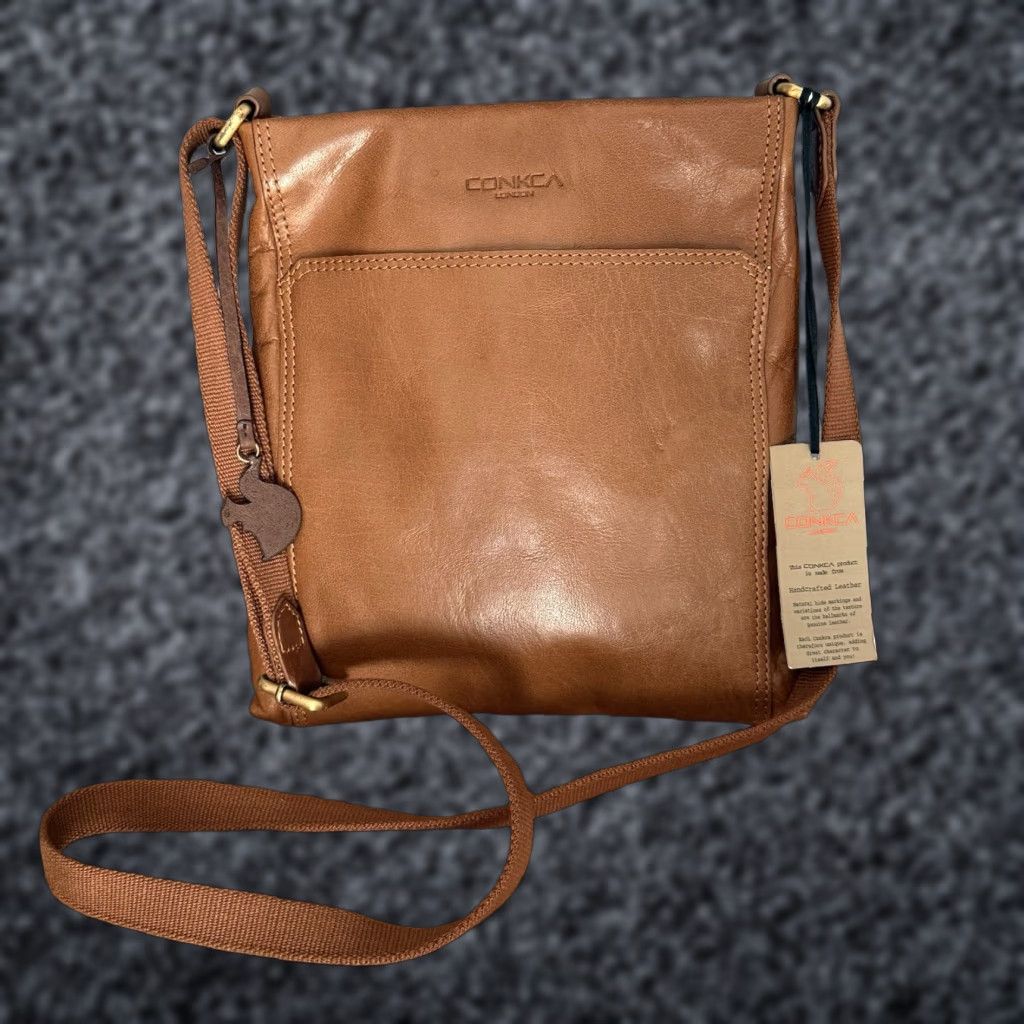 Vintage VINTAGE CONKCA LONDON Dink Dark Tan Leather Cross Body Bag Size ONE SIZE - 1 Thumbnail