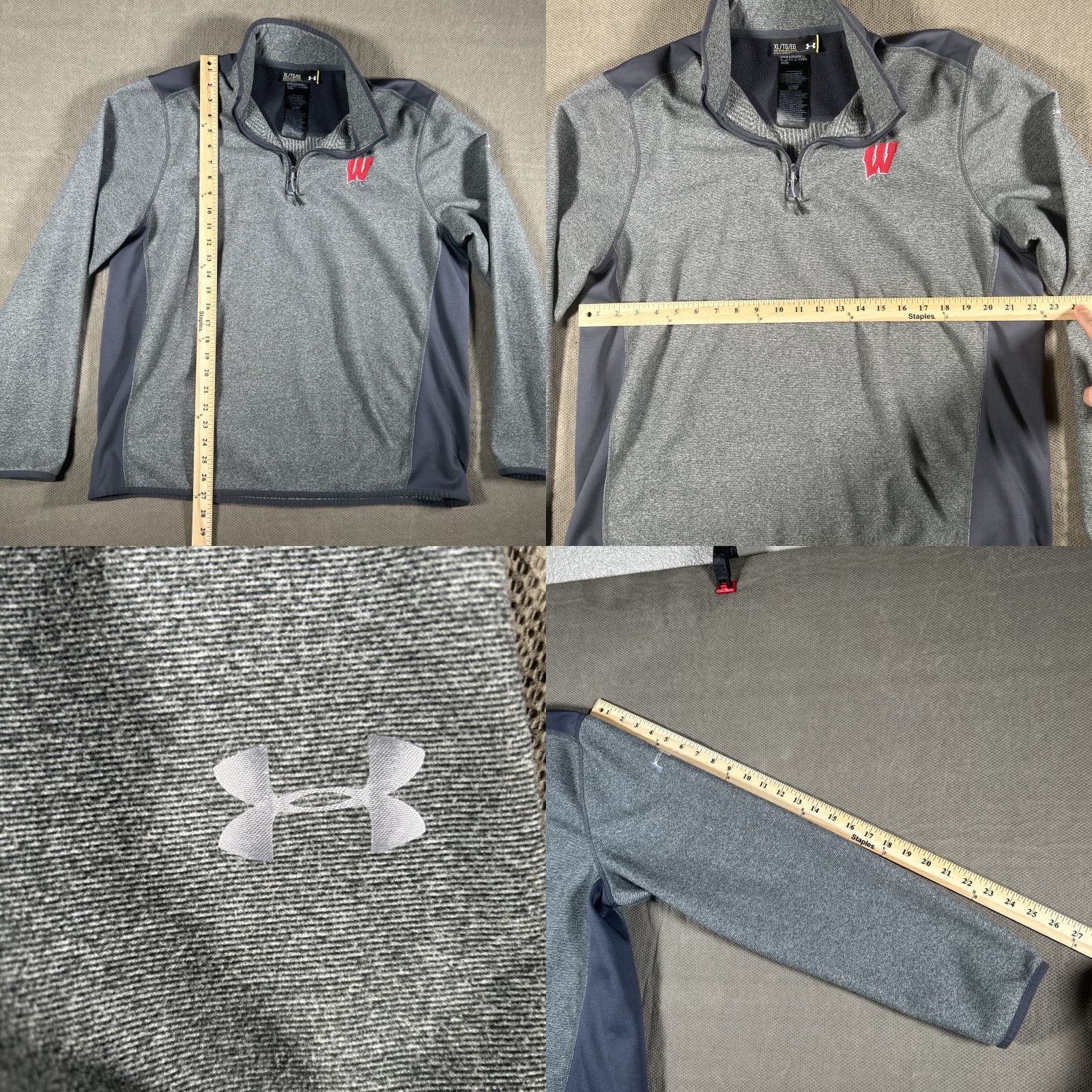 Under Armour Under Armour Wisconsin Badgers 1/4 Zip Pullover Mens XL Gray Coldgear Loose shirt Size US XL / EU 56 / 4 - 8 Thumbnail