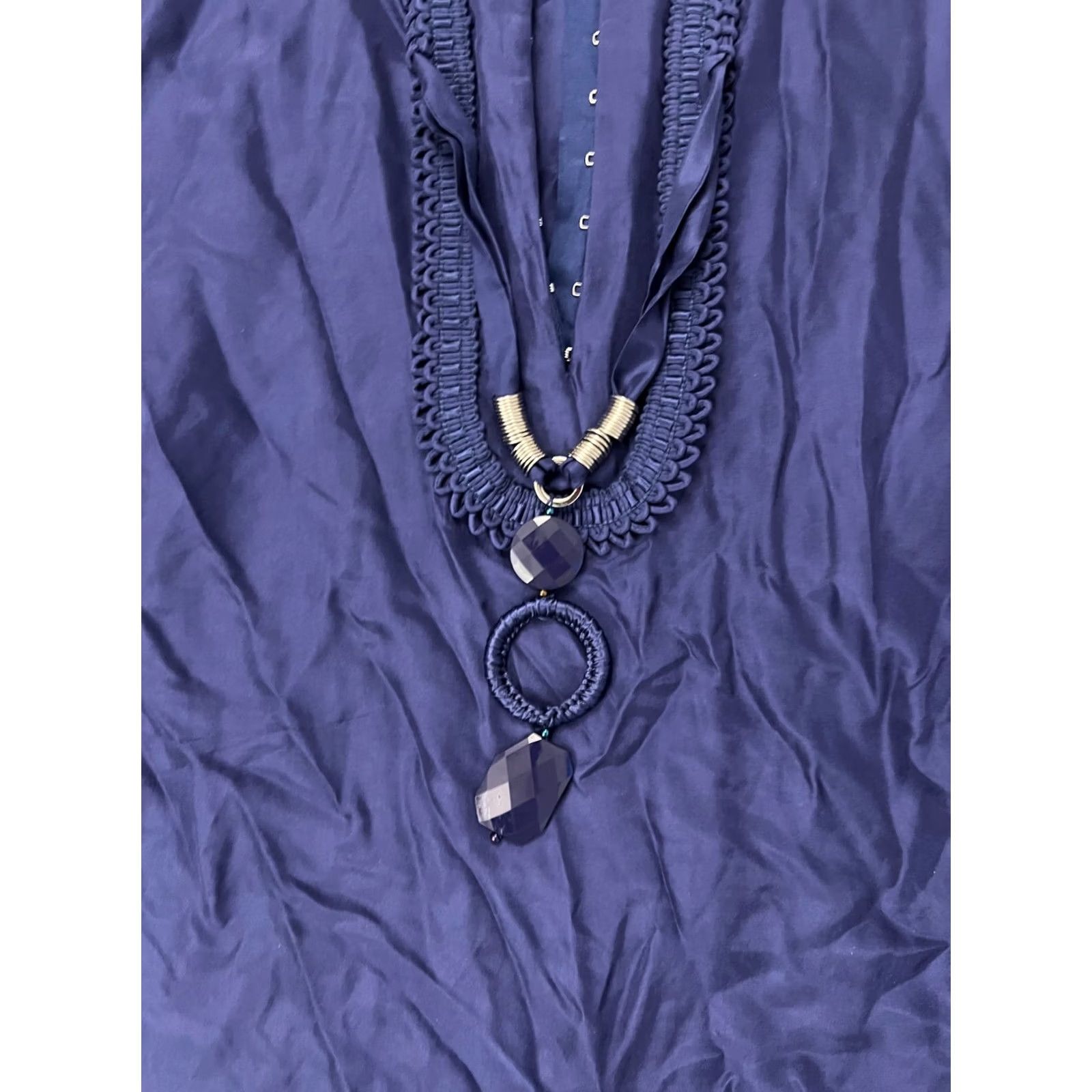Soft Surroundings Soft Surroundings Silk Blouse Women's XL Blue Ruffle Jewelry Statement Boho Top Size XL / US 12-14 / IT 48-50 - 4 Thumbnail