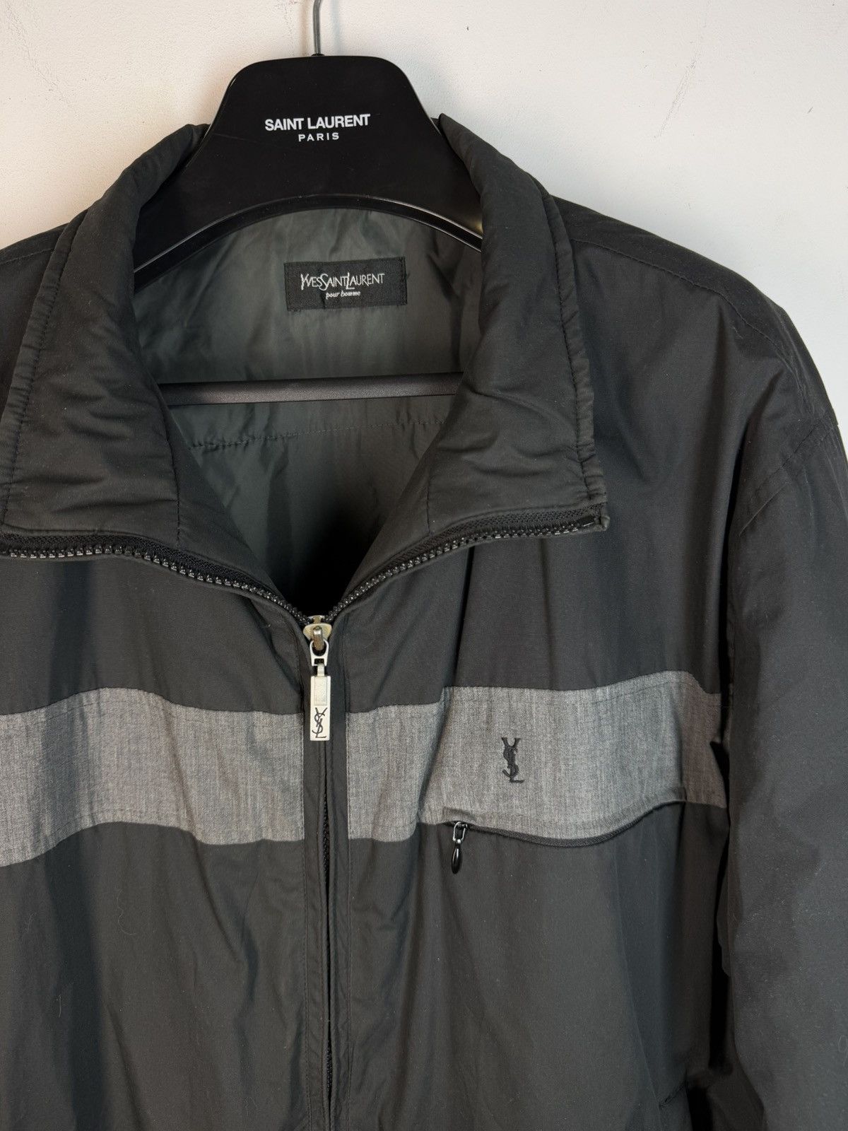 Warm YSL Jacket Black/Grey Autumn Bomber Vintage Luxury