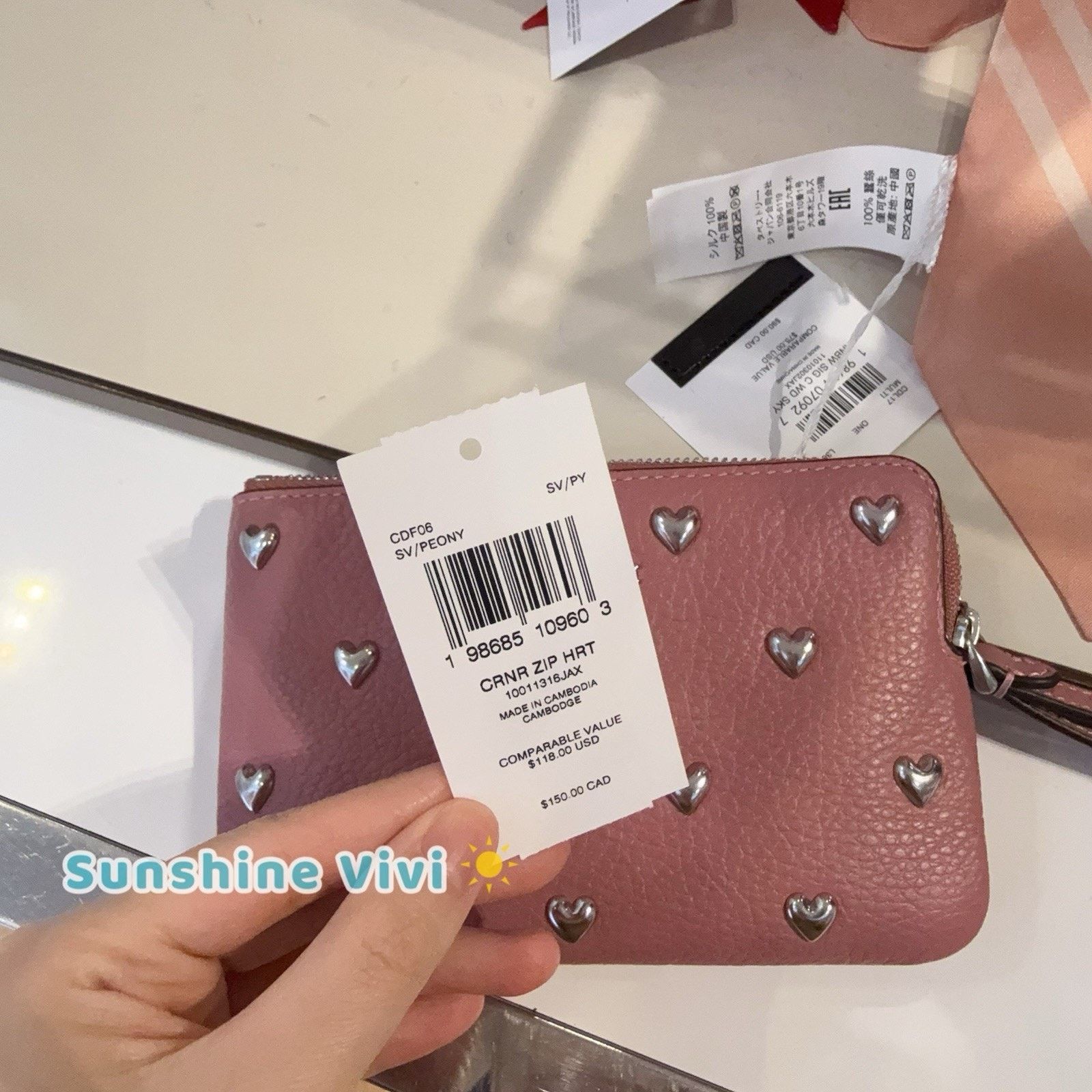 Coach NWT Coach Corner Zip Wristlet Heart Rivets CDF06 PEONY Size ONE SIZE - 5 Thumbnail