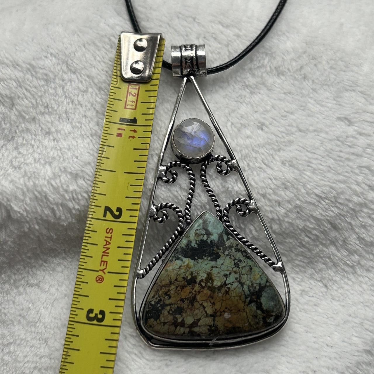 Vintage African Turquoise & Rainbow moonstone Silver Plated Pendant Size ONE SIZE - 6 Thumbnail