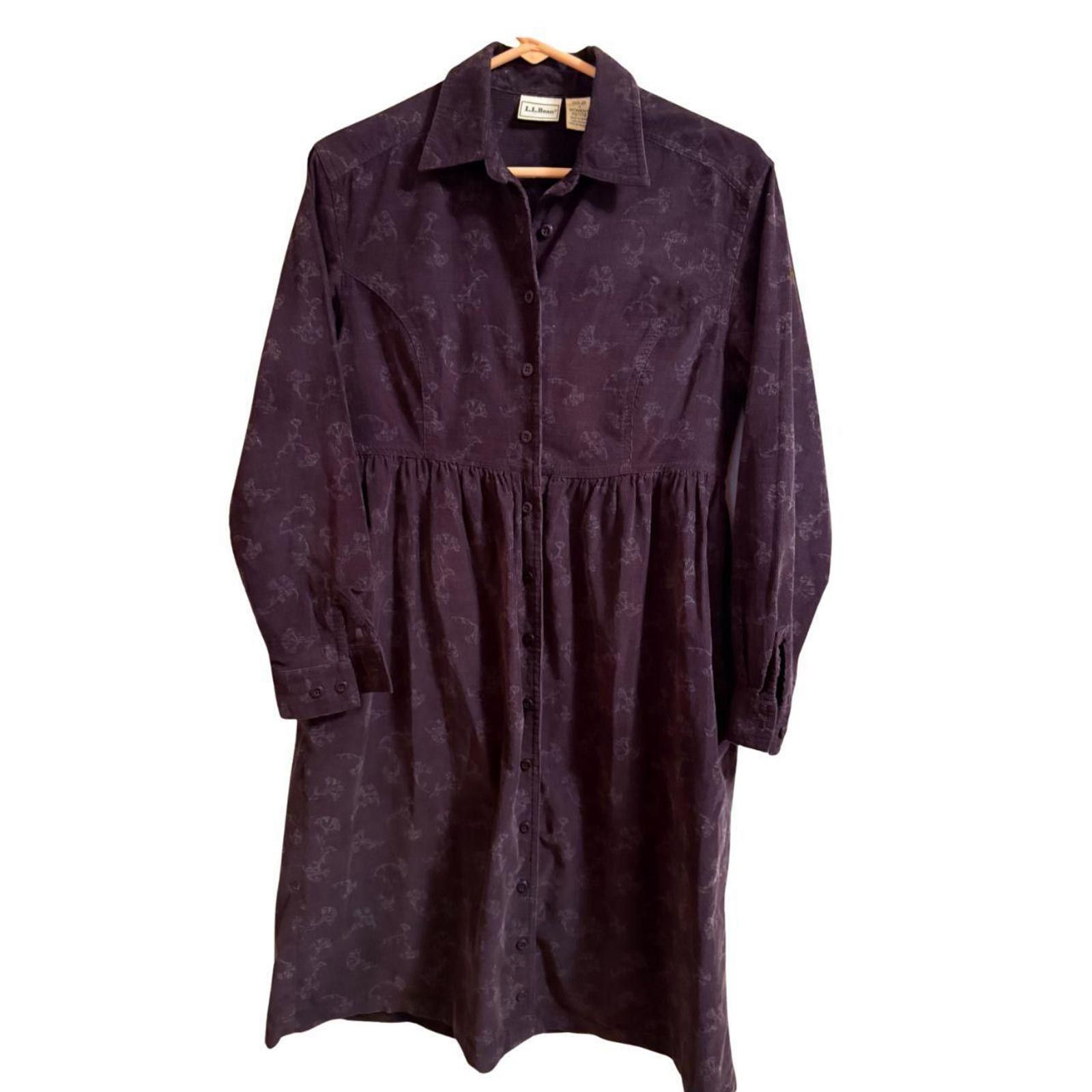 L.L. Bean Vintage LL Bean Corduroy Shirt Dress | Purple Leaf Print Size S / US 4 / IT 40 - 2 Thumbnail