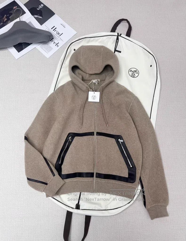 Hermes Hermes Cashmere and leather hooded jacket Size US L / EU 52-54 / 3 - 1 Thumbnail
