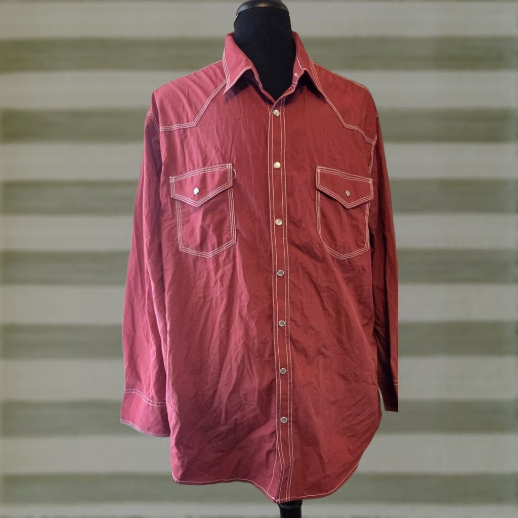 Vintage VINTAGE High Noon Western Shirt XL XLT Red White Stitching Pearl Snap Men Long Sleeve Size US XL / EU 56 / 4 - 1 Thumbnail