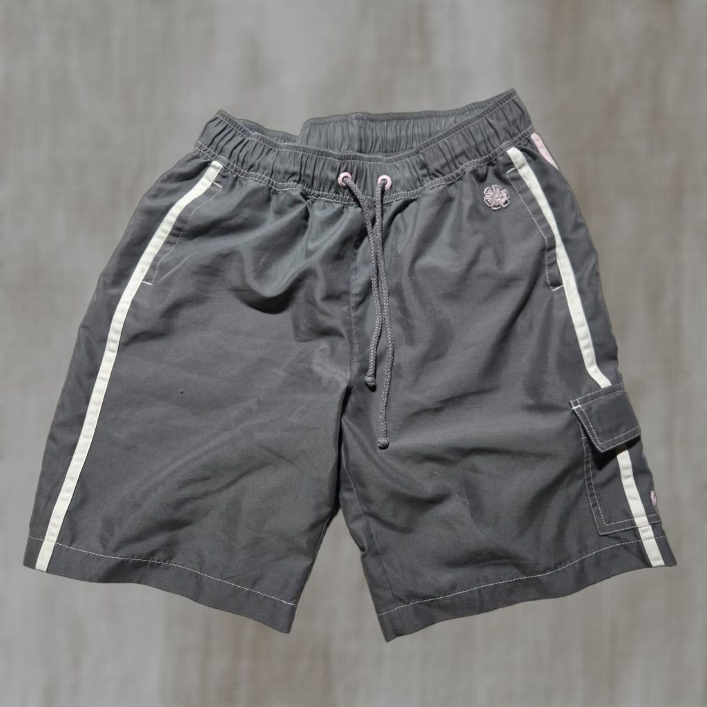 Vintage Fu-Da Gray Swim Trunks Shorts Men’s M Medium Adult Bermuda Beach Quick Dry Pockets Drawstring Polyester White Size US 31 - 1 Thumbnail