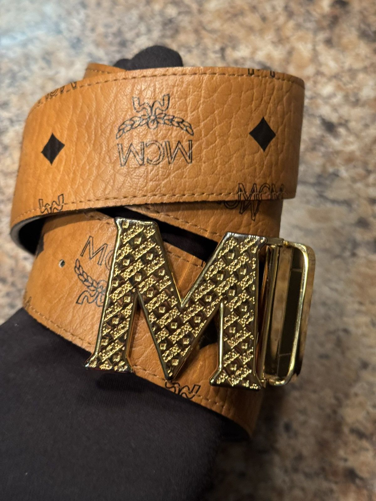 MCM MCM Visetos Monogram Belt w/ Gold M Buckle Size 38 - 1 Thumbnail