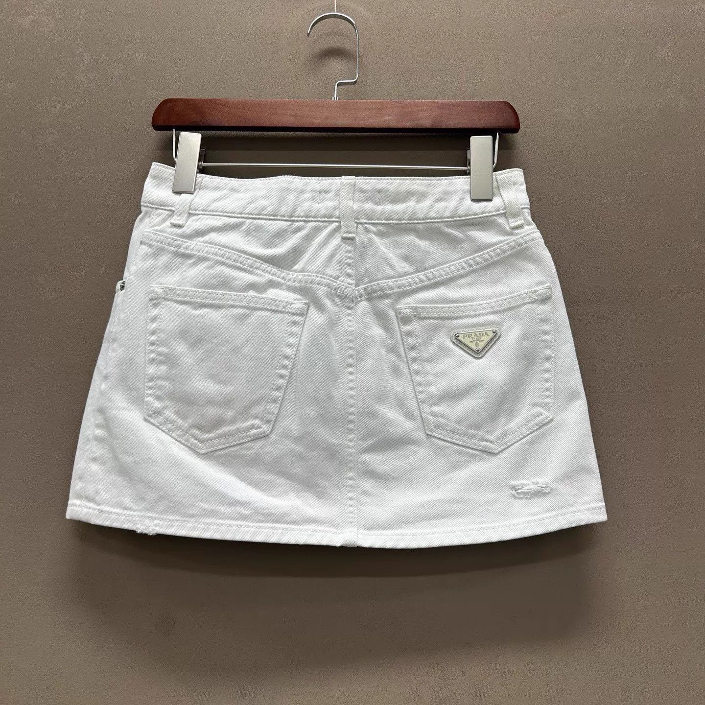 Prada Prada 99 New Solid Denim Mini Skirt Back Triangle Size 26" / US 2 / IT 38 - 2 Thumbnail