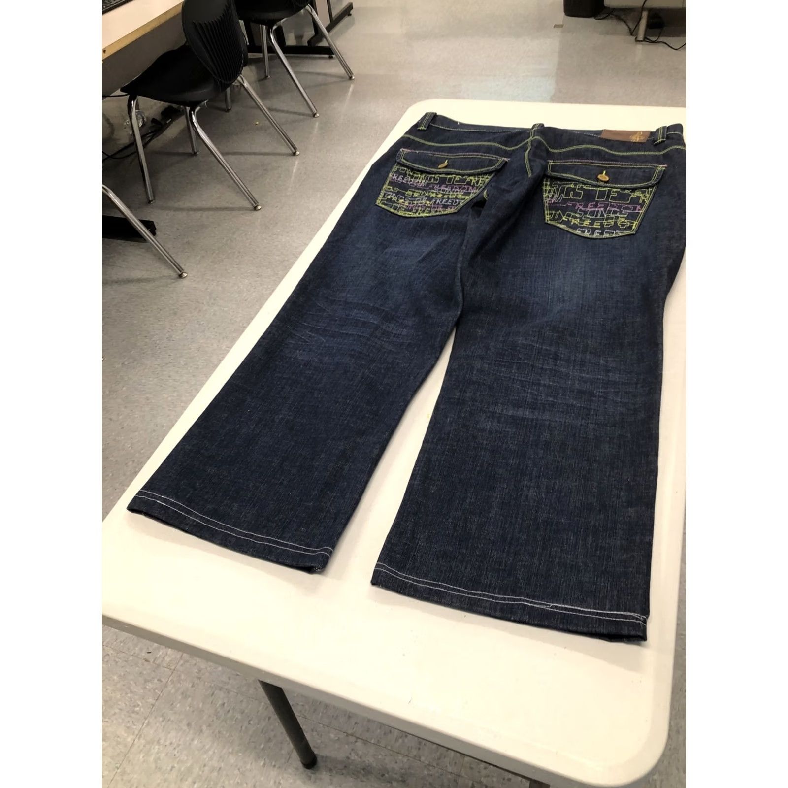 Vintage Songs of Freedom Jeans Men's 38x27.5 Button Fly Embroidered Hip Hop Denim Blue Straight Casual Buckle Bke Size US 38 / EU 54 - 5 Thumbnail