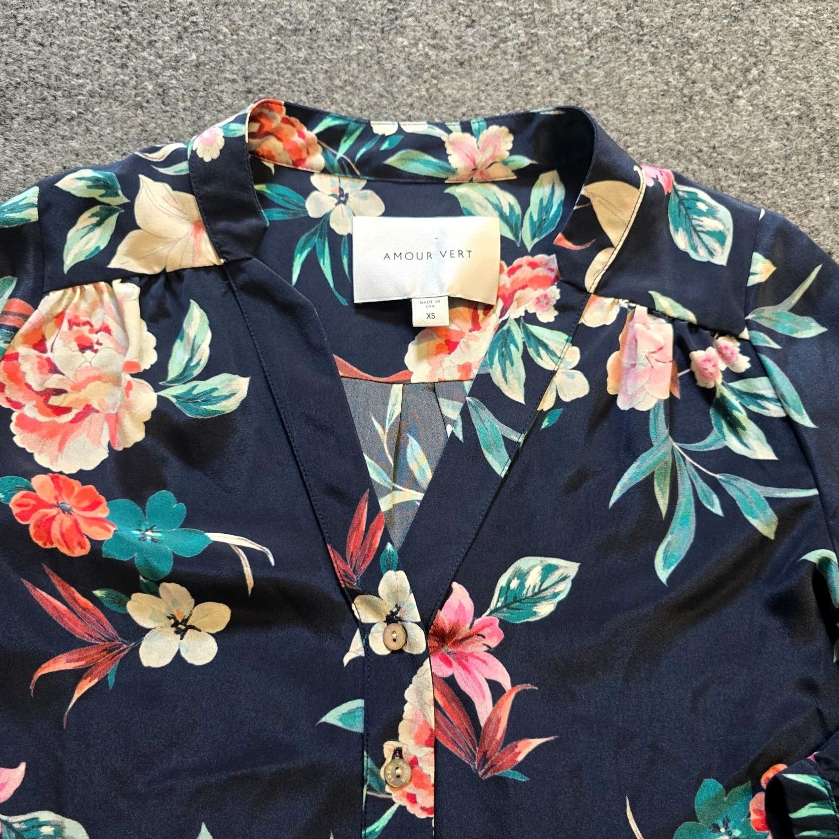 Vintage Amour Vert Top Blouse Womens XS Blue Floral Silk Popover Long Sleeve Casual Career Size XS / US 0-2 / IT 36-38 - 2 Thumbnail