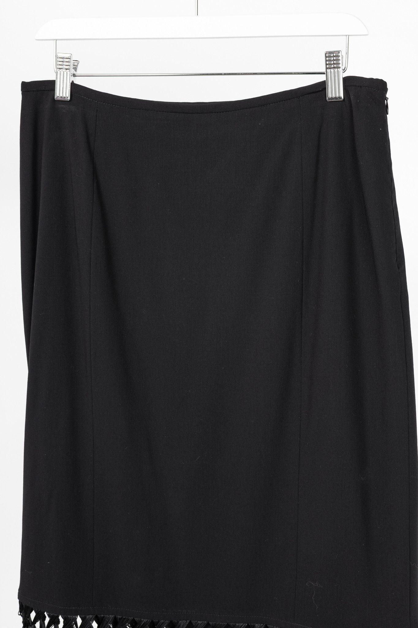 Escada Escada Black Wool-Crepe Fringe-Hem Pencil Skirt Size 32" / US 10 / IT 46 - 3 Thumbnail