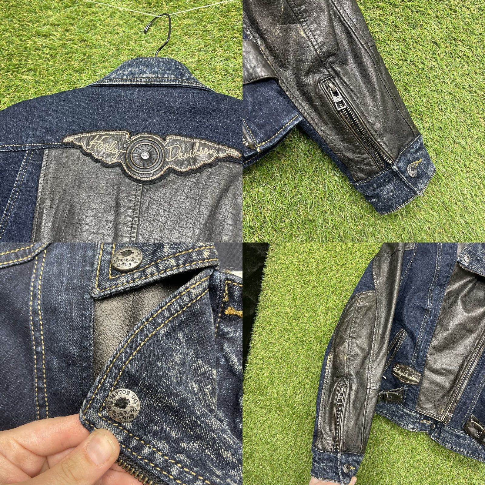 Harley Davidson VINTAGE Harley-Davidson Leather Jacket Womens S Blue Buckle Denim Riding 97203-17VW Easy Rider Womens Jacket - Size S / US 4 / IT 40 - 8 Thumbnail