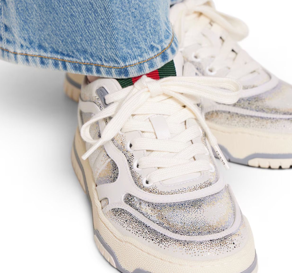 Gucci oc11z0126 Women's Gucci Re-Web Sneakers in White Size US 10 / IT 40 - 3 Thumbnail